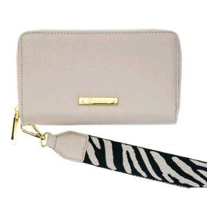 Joy Mangano Women's Double Wallet Luxe Leather Wristlet RFID Taupe